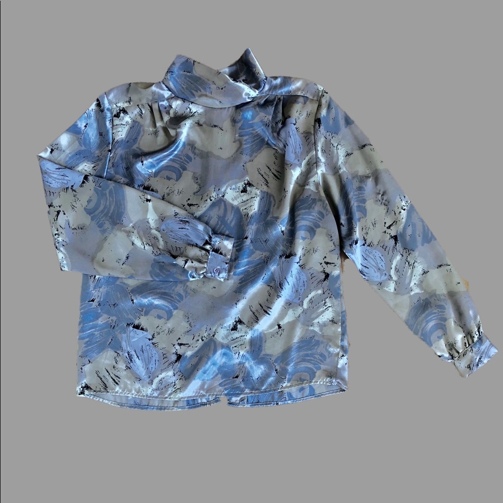 Vintage mock neck button back silk blouse
